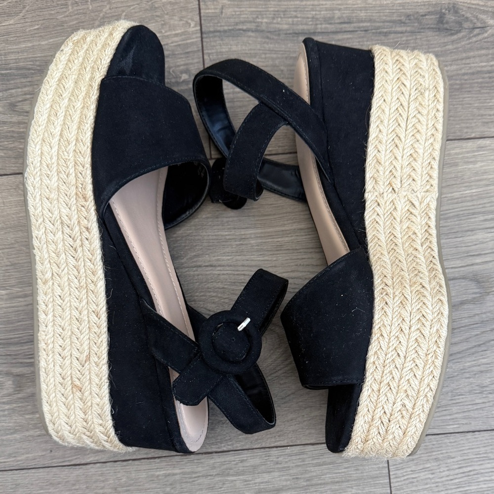 Black Espadrille Wedge Sandals